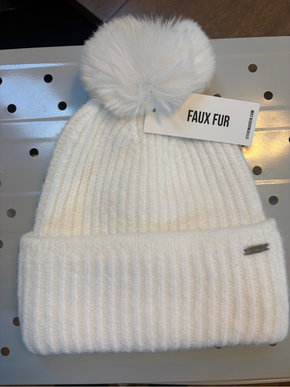 Faux Fur Pom Beanie - White Hat